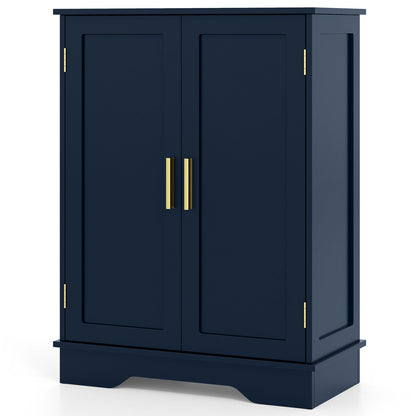 Bathroom Floor Storage Cabinet with 2 Doors and Adjustable Shelves-Blue