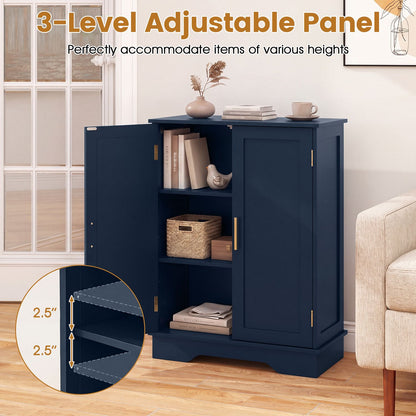 Bathroom Floor Storage Cabinet with 2 Doors and Adjustable Shelves-Blue