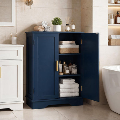 Bathroom Floor Storage Cabinet with 2 Doors and Adjustable Shelves-Blue