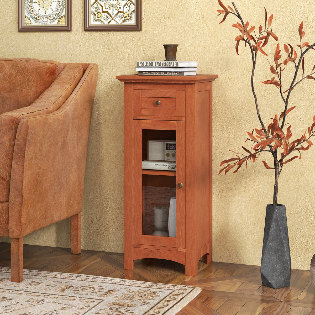 Bathroom Freestanding Storage Cabinet with Single Glass Door