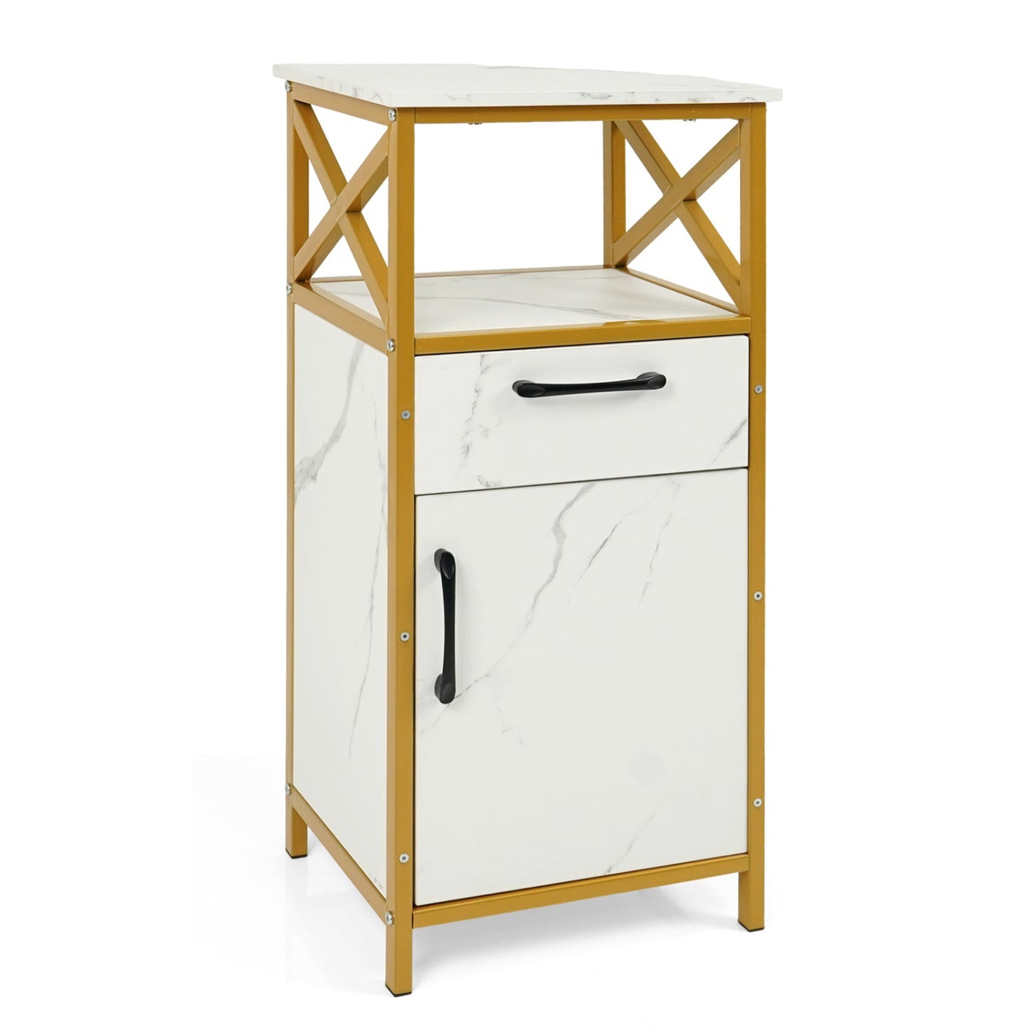 Bathroom Storage Cabinet with Drawer and Open Shelf - White