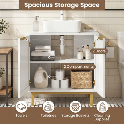 Bathroom Vanity Cabinet with Rattan Doors and U-Shaped Cut-Out