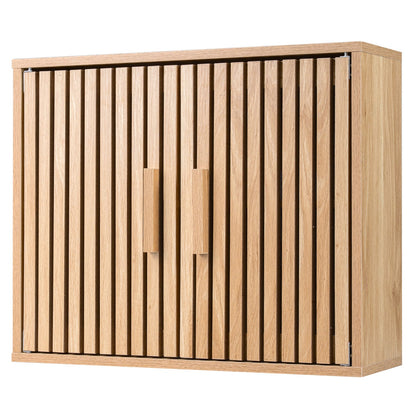 Bathroom Wall Cabinet with 2 Slatted Doors and 3-Level Adjustable Shelves
