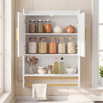 Wall Mounted Bathroom Cabinet with Towel Bars and Adjustable Shelf
