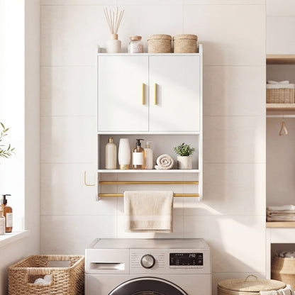 Wall Mounted Bathroom Cabinet with Towel Bars and Adjustable Shelf