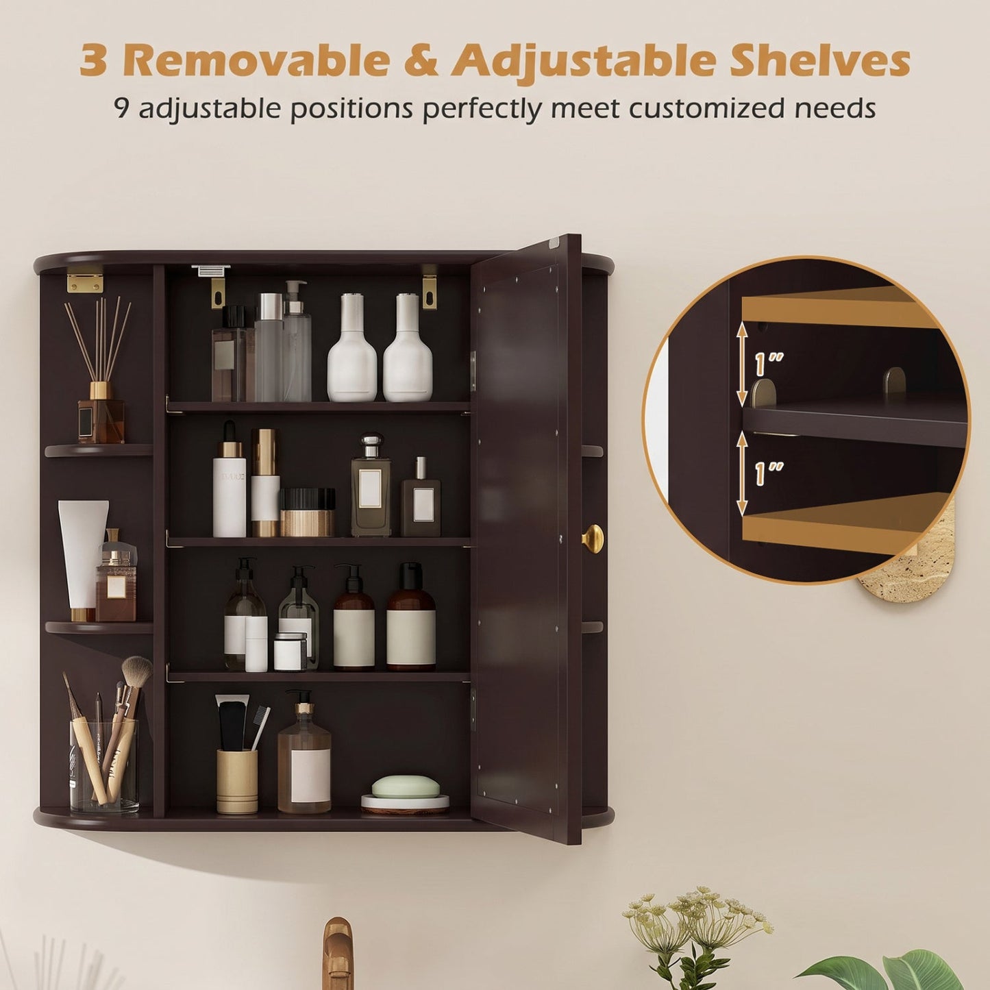 Bathroom Wall Cabinet with Mirror Door and Adjustable Shelves