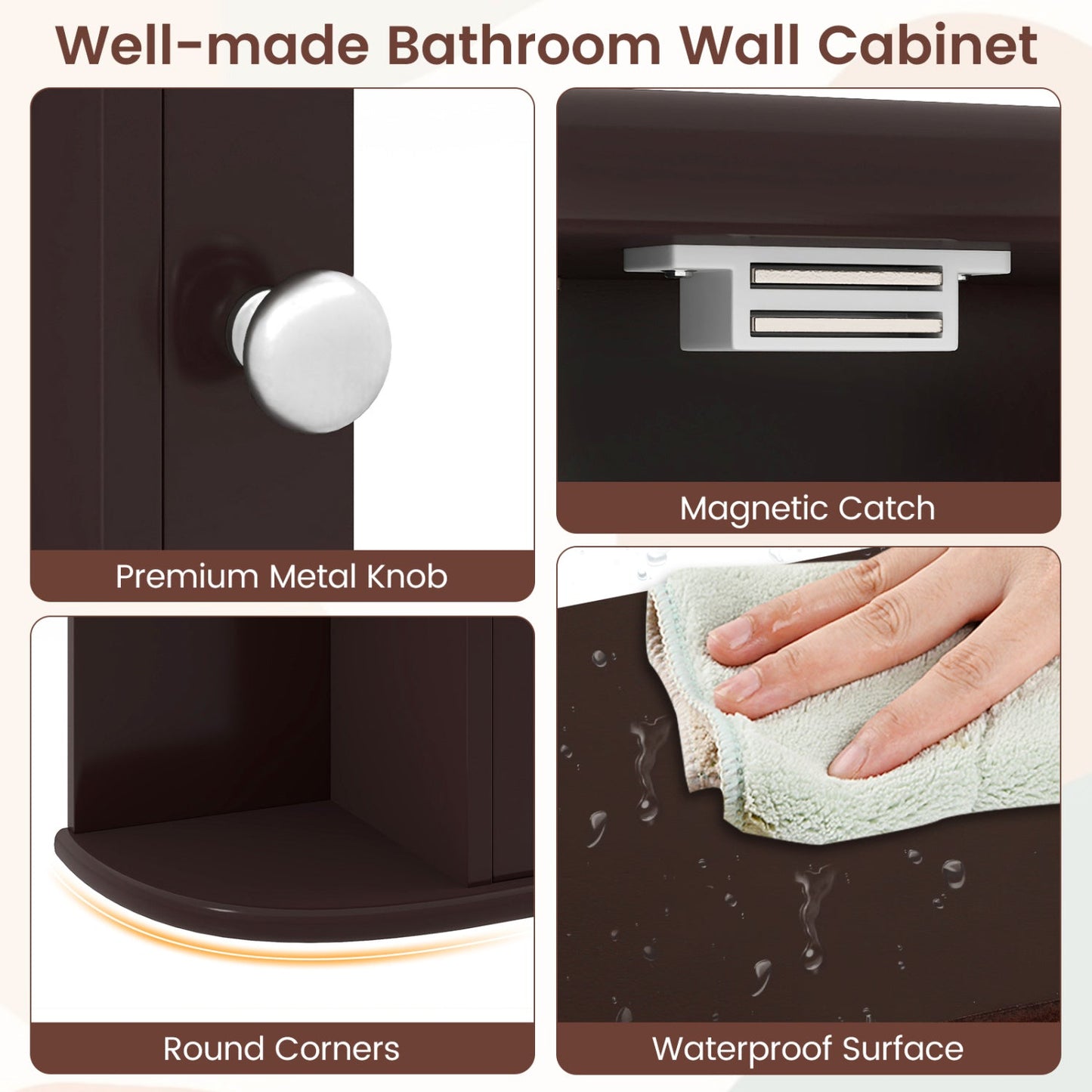 Bathroom Wall Cabinet with Mirror Door and Adjustable Shelves