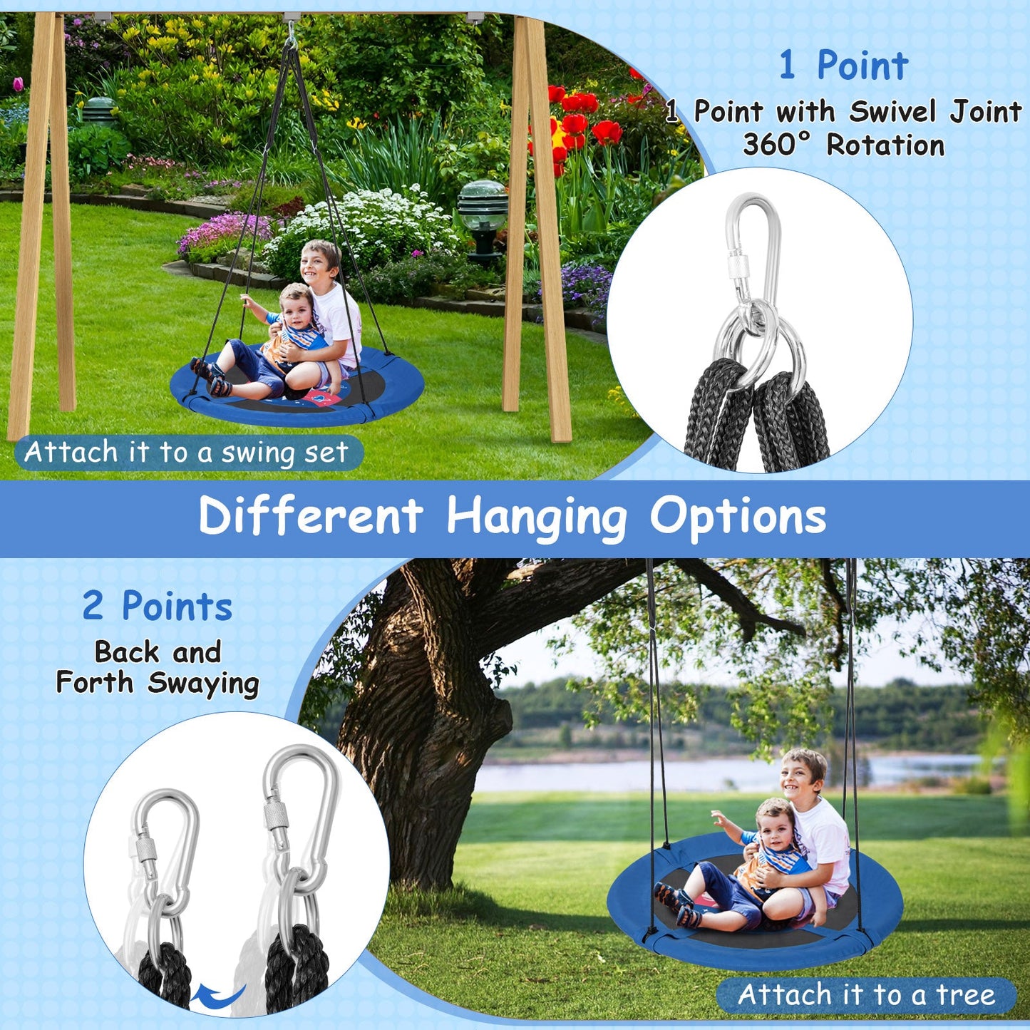 40 Inches Saucer Tree Swing with Adjustable Hanging Ropes and 900D Oxford Fabric