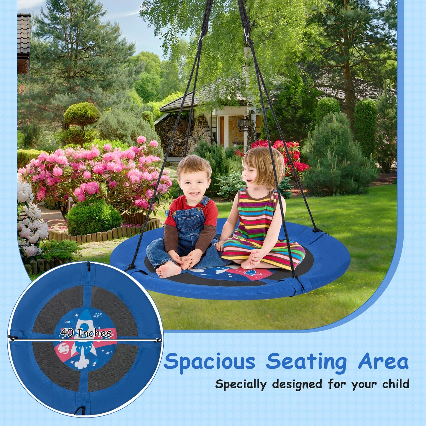 40 Inches Saucer Tree Swing with Adjustable Hanging Ropes and 900D Oxford Fabric