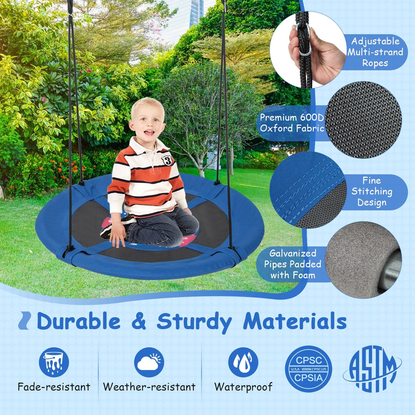 40 Inches Saucer Tree Swing with Adjustable Hanging Ropes and 900D Oxford Fabric