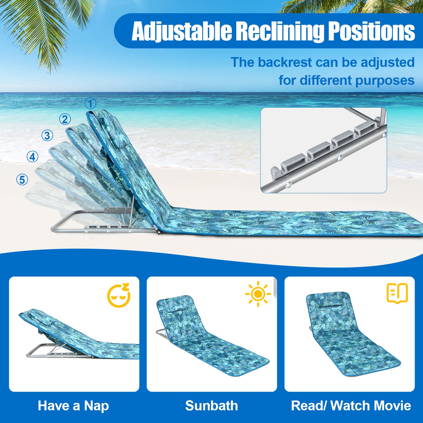 3-Piece Folding Beach Lounge Chair Set with Side Table