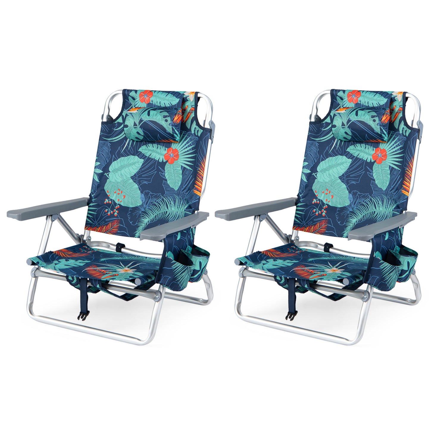 Folding Beach Chairs Set of 2 with 5-Position Backrest