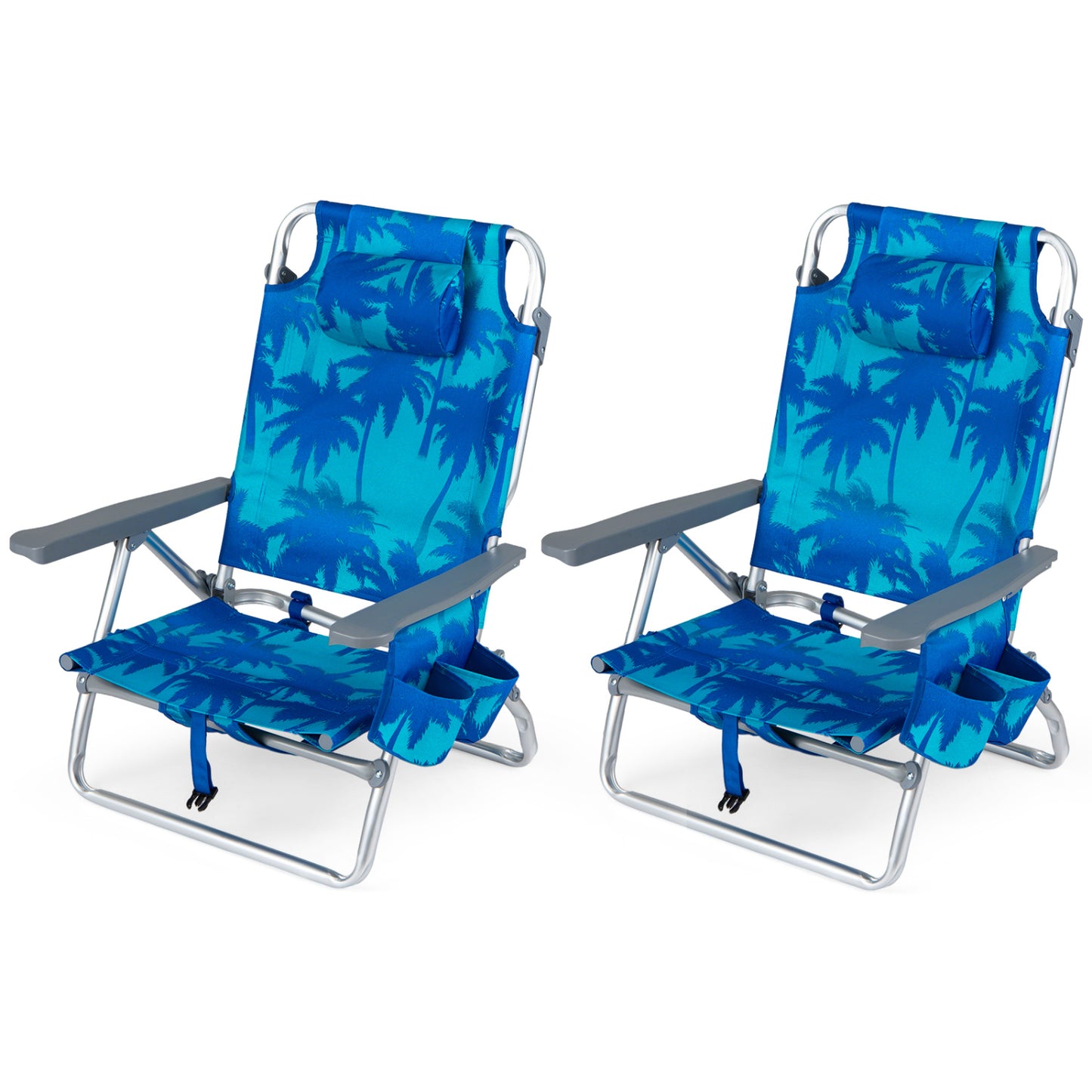 Folding Beach Chairs Set of 2 with 5-Position Backrest
