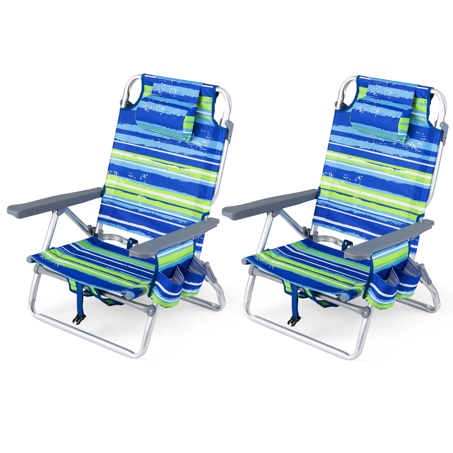 Folding Beach Chairs Set of 2 with 5-Position Backrest