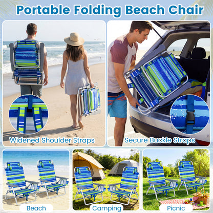 Folding Beach Chairs Set of 2 with 5-Position Backrest