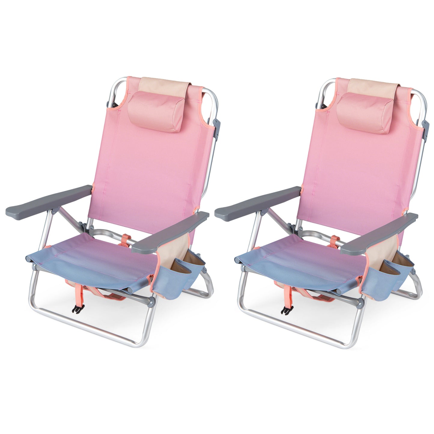 Folding Beach Chairs Set of 2 with 5-Position Backrest