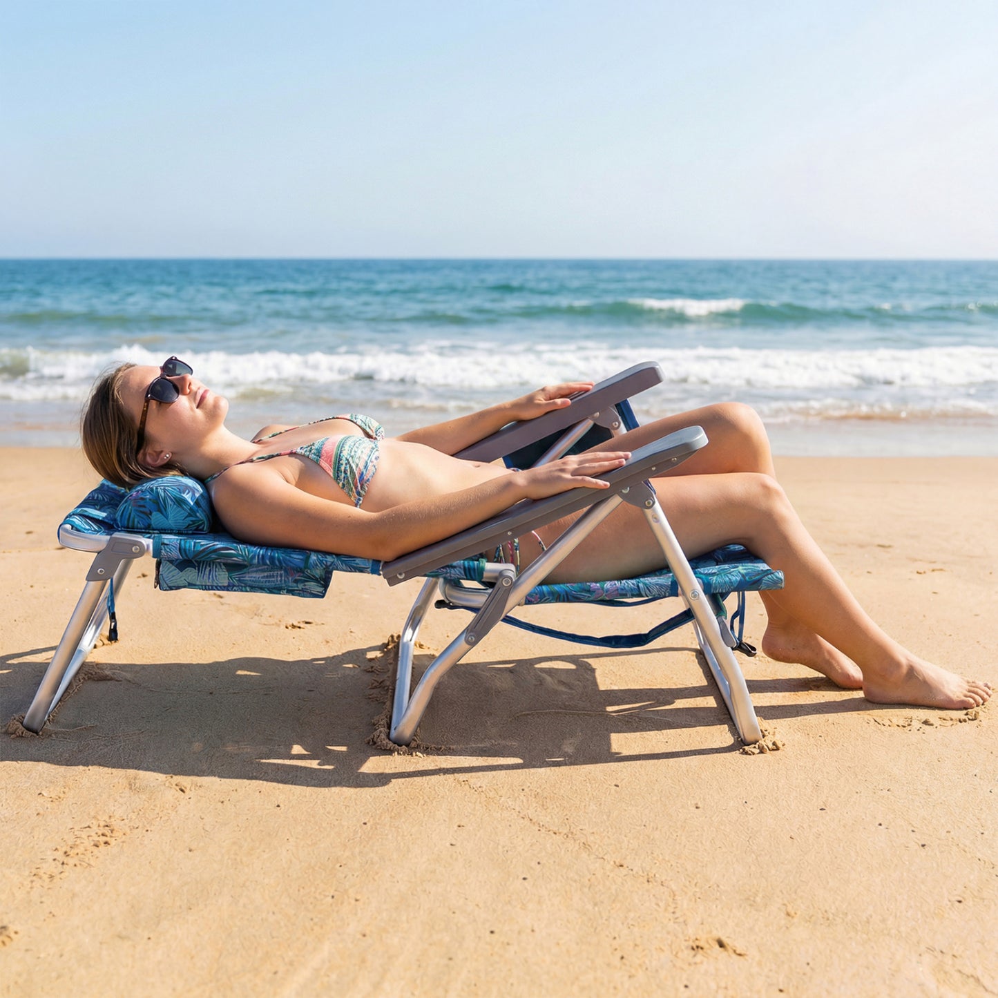 Folding Beach Chairs Set of 2 with 5-Position Backrest