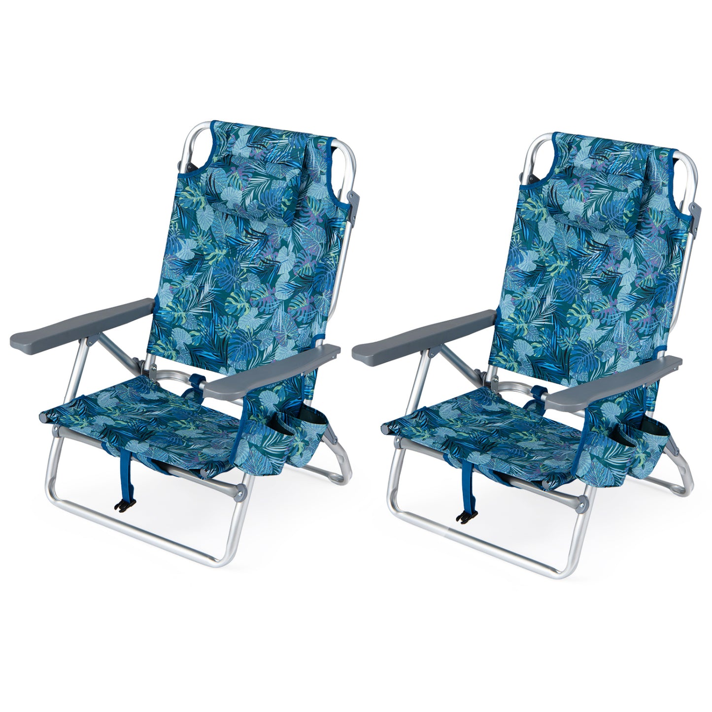 Folding Beach Chairs Set of 2 with 5-Position Backrest