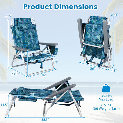 Folding Beach Chairs Set of 2 with 5-Position Backrest