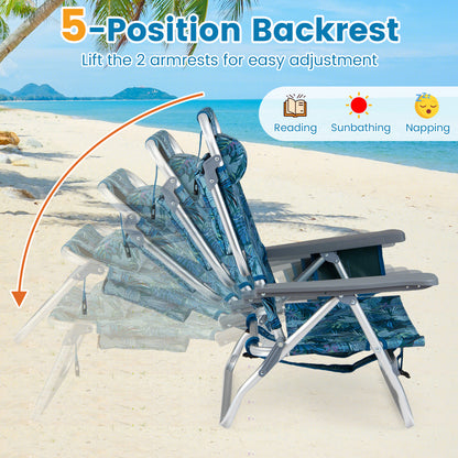 Folding Beach Chairs Set of 2 with 5-Position Backrest