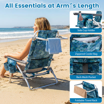 Folding Beach Chairs Set of 2 with 5-Position Backrest