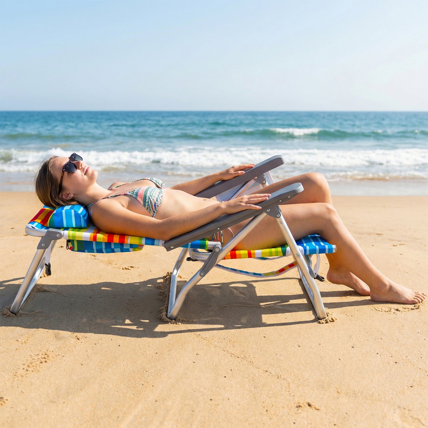 Folding Beach Chairs Set of 2 with 5-Position Backrest