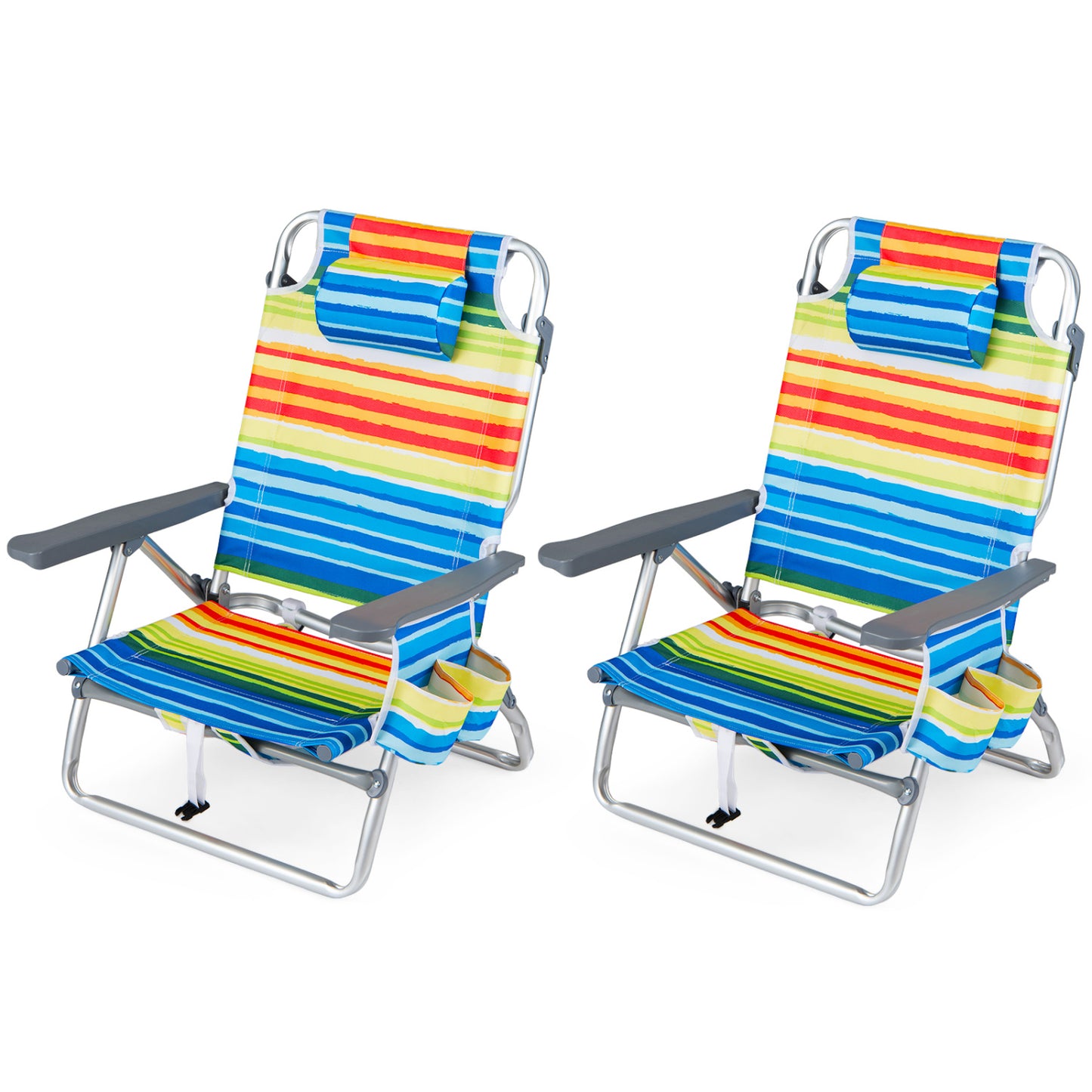 Folding Beach Chairs Set of 2 with 5-Position Backrest