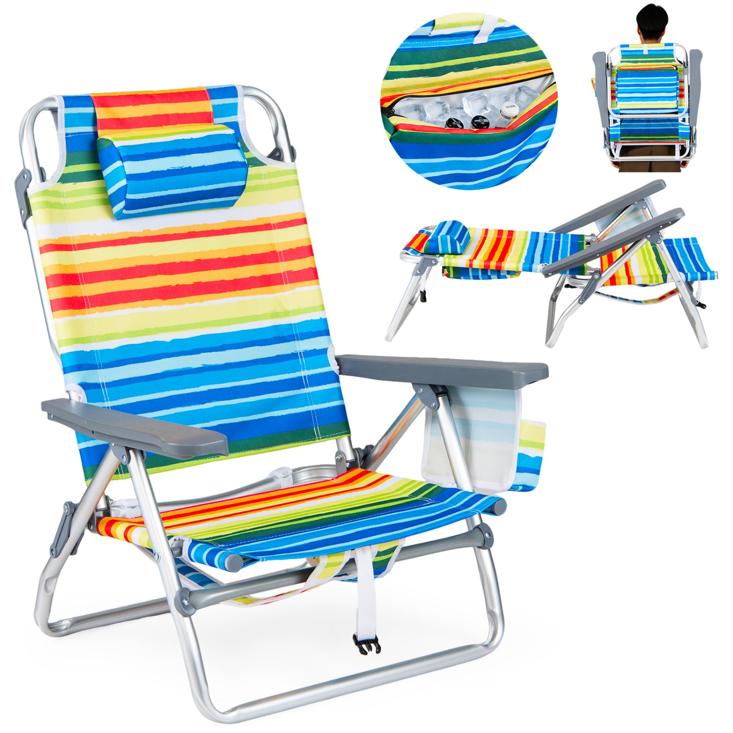 Folding Beach Chairs Set of 2 with 5-Position Backrest