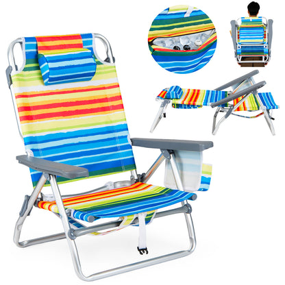 Folding Beach Chairs Set of 2 with 5-Position Backrest