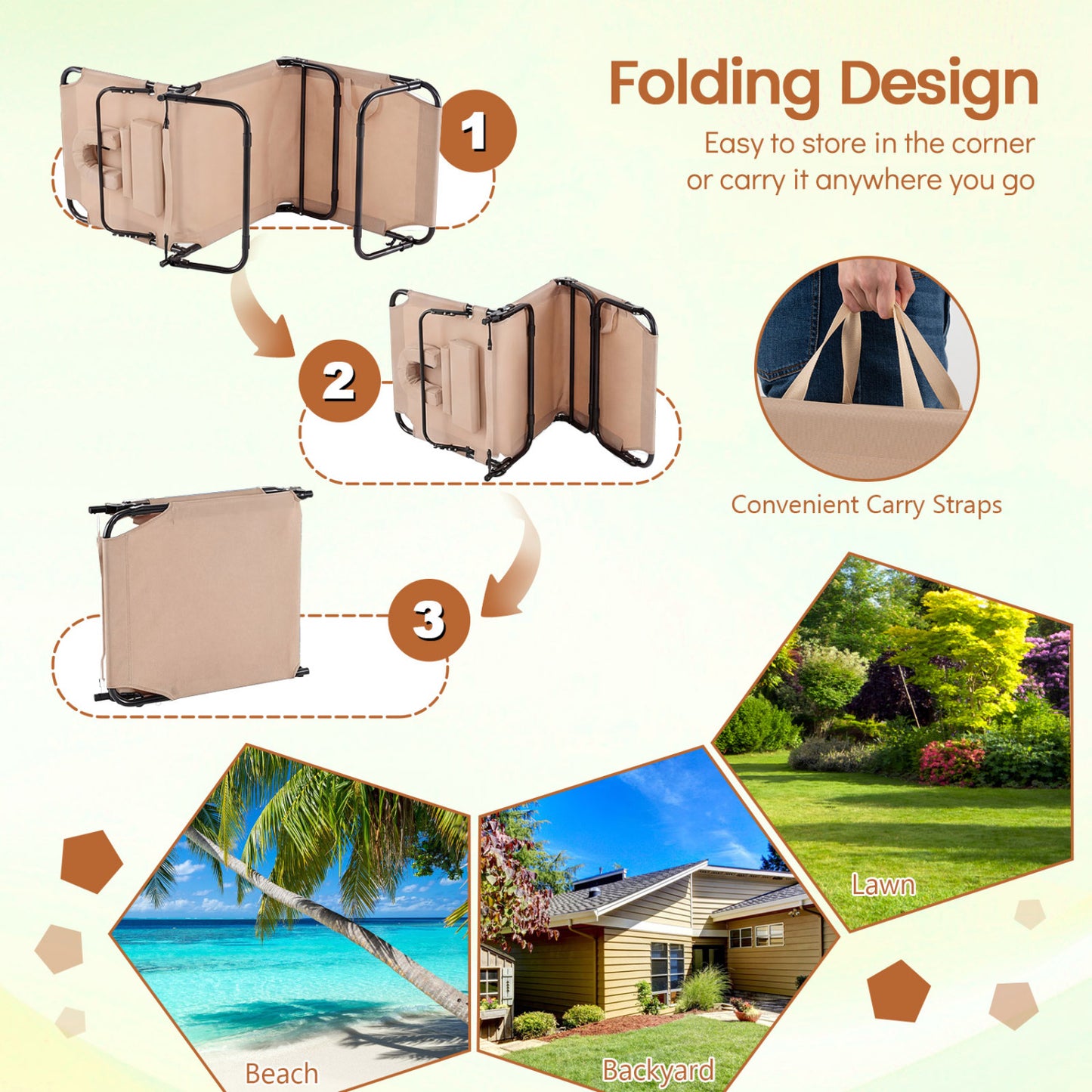 Folding Beach Chaise Lounge Chair with Face Hole & Pillow