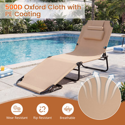 Folding Beach Chaise Lounge Chair with Face Hole & Pillow