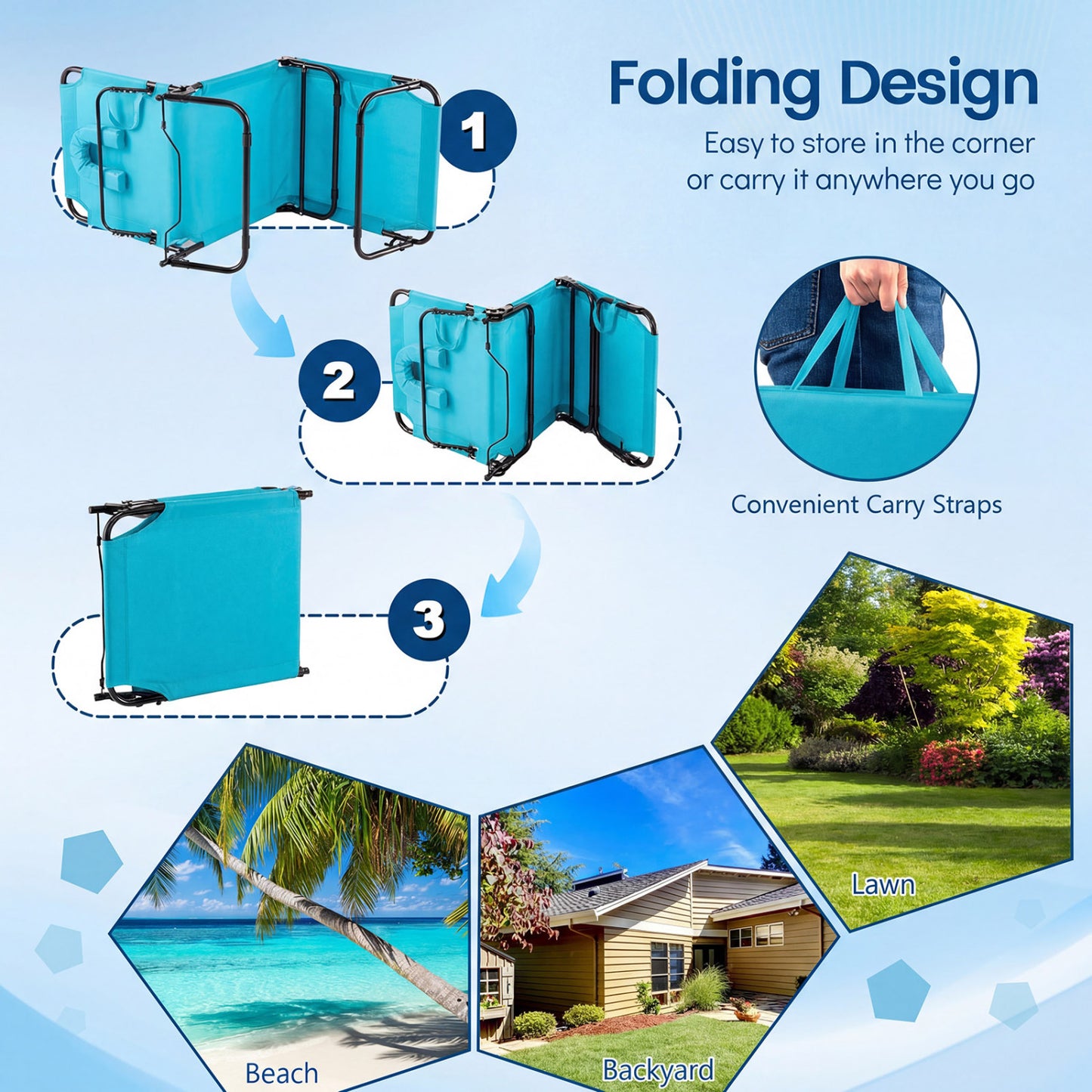 Folding Beach Chaise Lounge Chair with Face Hole & Pillow