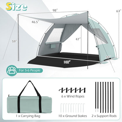 Beach Tent Sun Shelter with Canopy Pop-Up Easy Setup UPF50+ Sun Protection