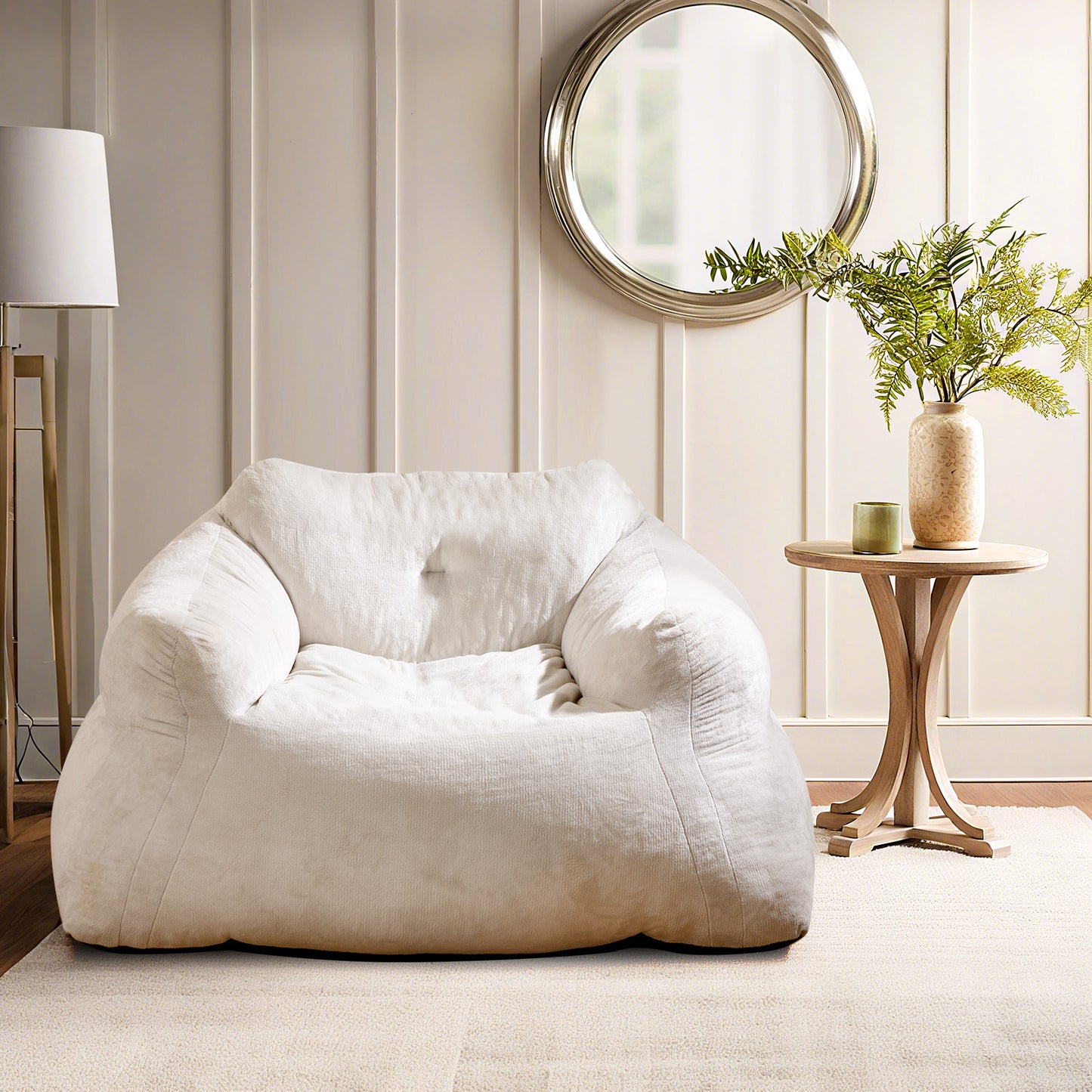 Plush Velvet Bean Bag Chair with Armrests - Beige