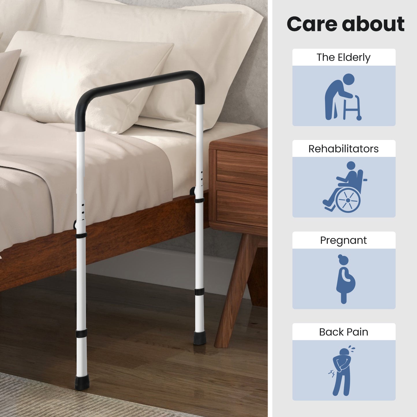 Adjustable Bed Assist Rail with Fall Prevention - 350 lbs
