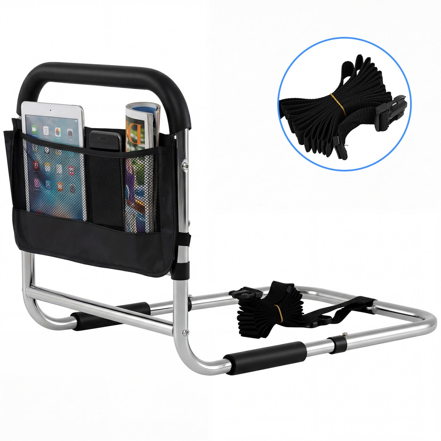 Adjustable Bed Rail for Elderly Adults with Safety Strap