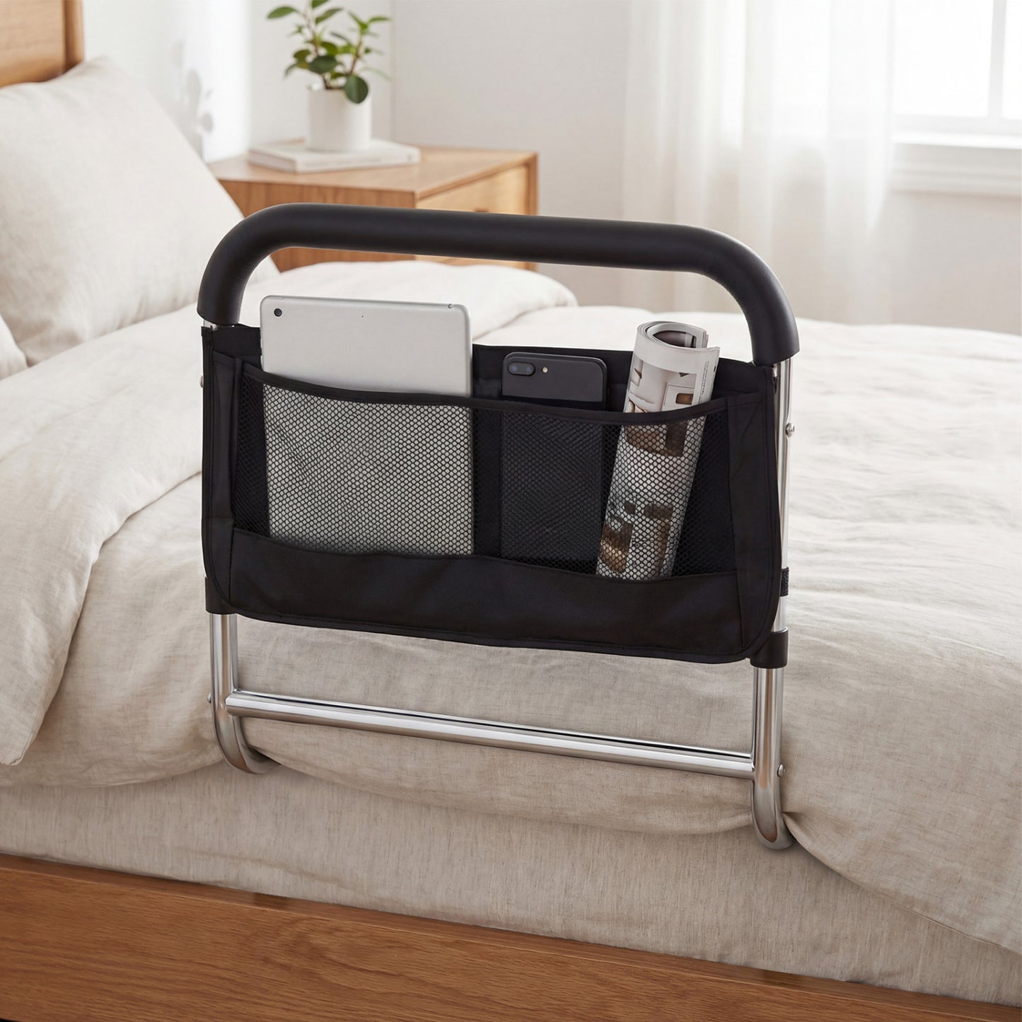 Adjustable Bed Rail for Elderly Adults with Safety Strap