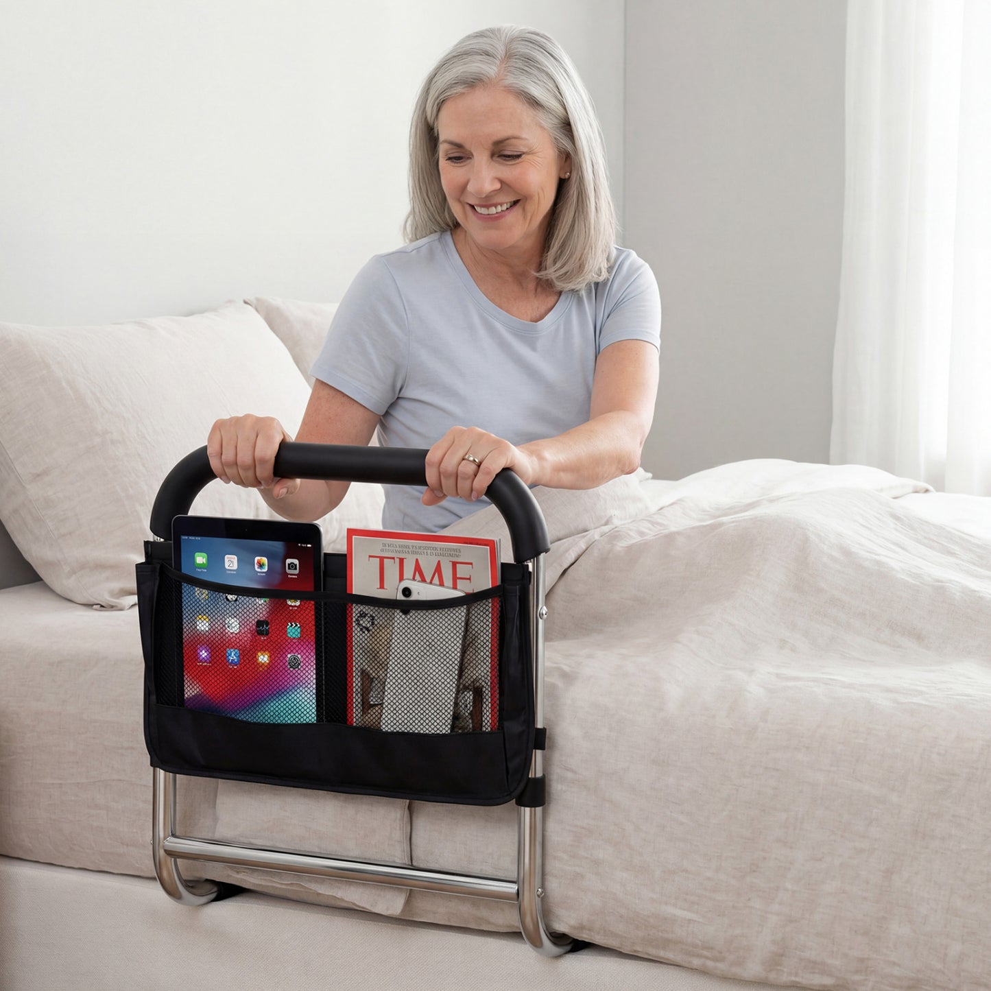 Adjustable Bed Rail for Elderly Adults with Safety Strap