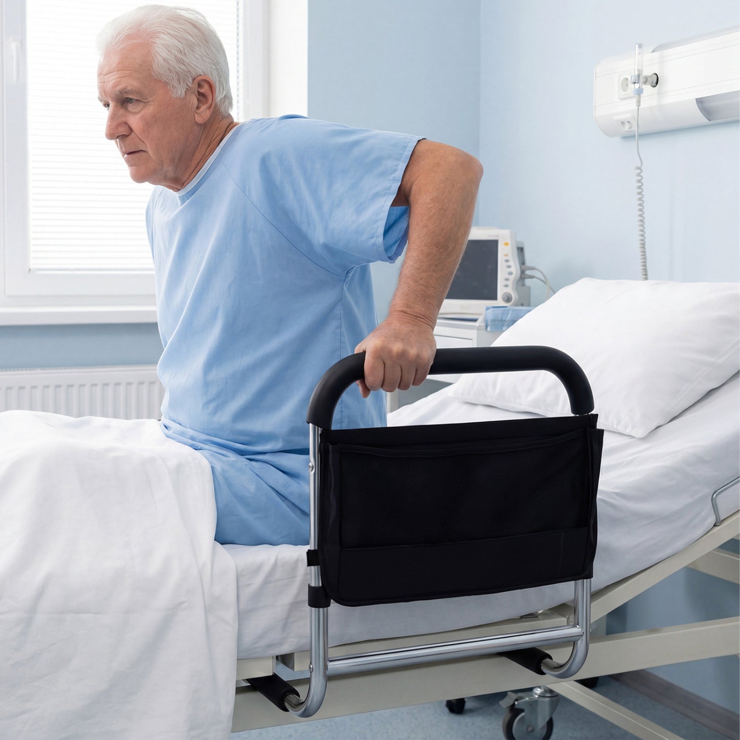 Adjustable Bed Rail for Elderly Adults with Safety Strap