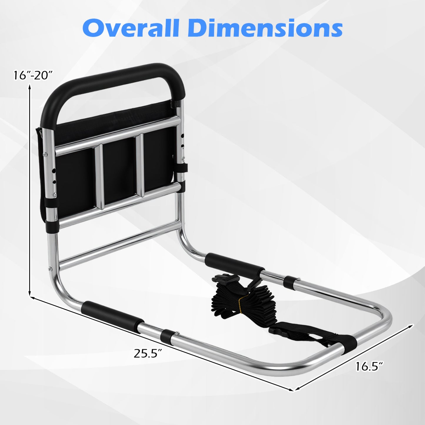 Adjustable Bed Rail for Elderly Adults with Safety Strap