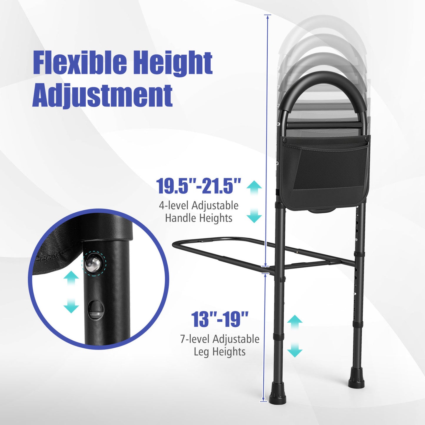Adjustable Bed Rails for Elderly Adults with Safety Strap