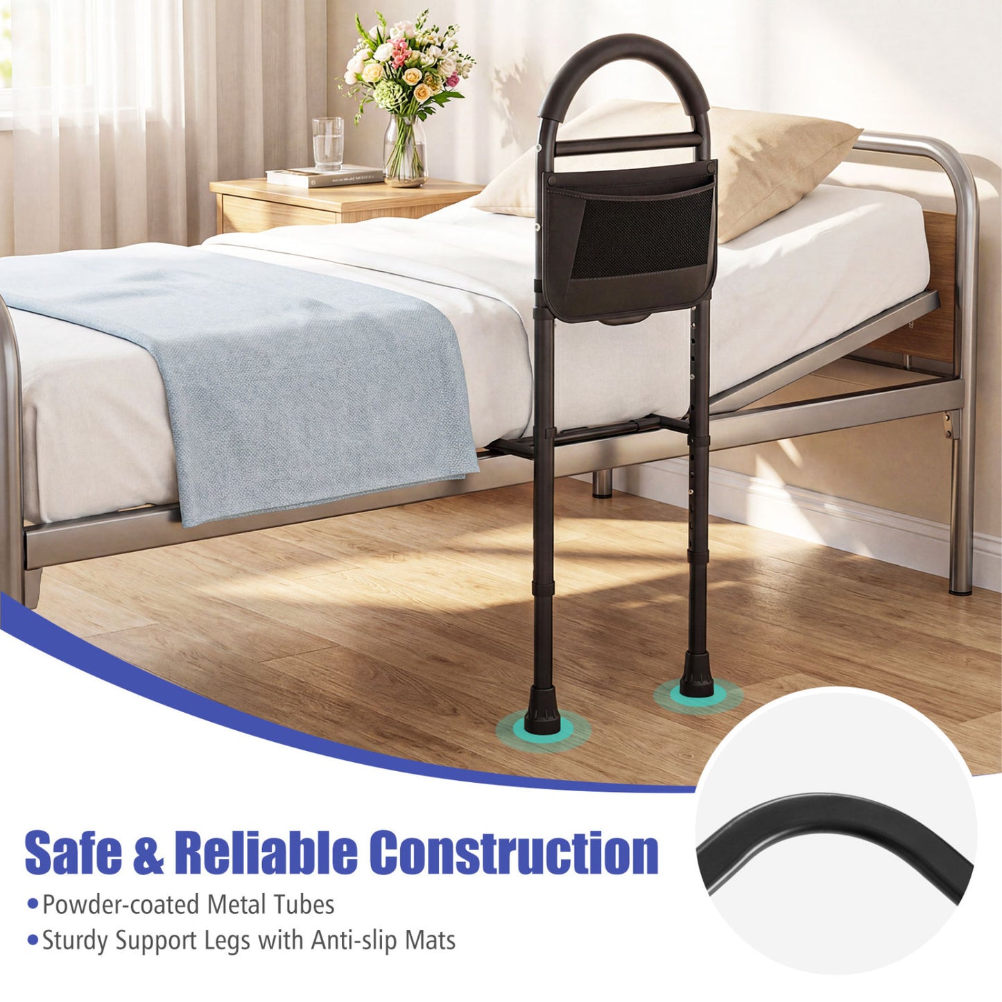 Adjustable Bed Rails for Elderly Adults with Safety Strap