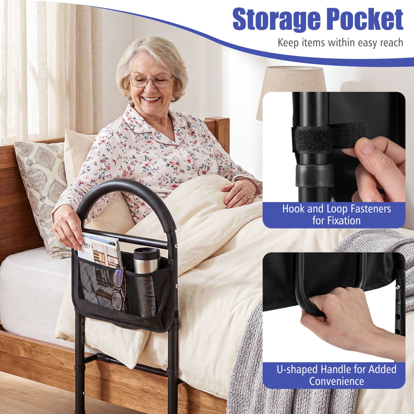 Adjustable Bed Rails for Elderly Adults with Safety Strap