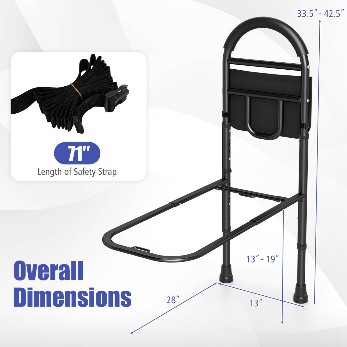 Adjustable Bed Rails for Elderly Adults with Safety Strap