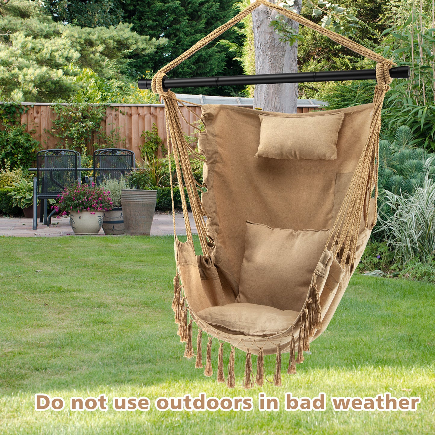Hanging Rope Swing Chair with Pillow and Cushions