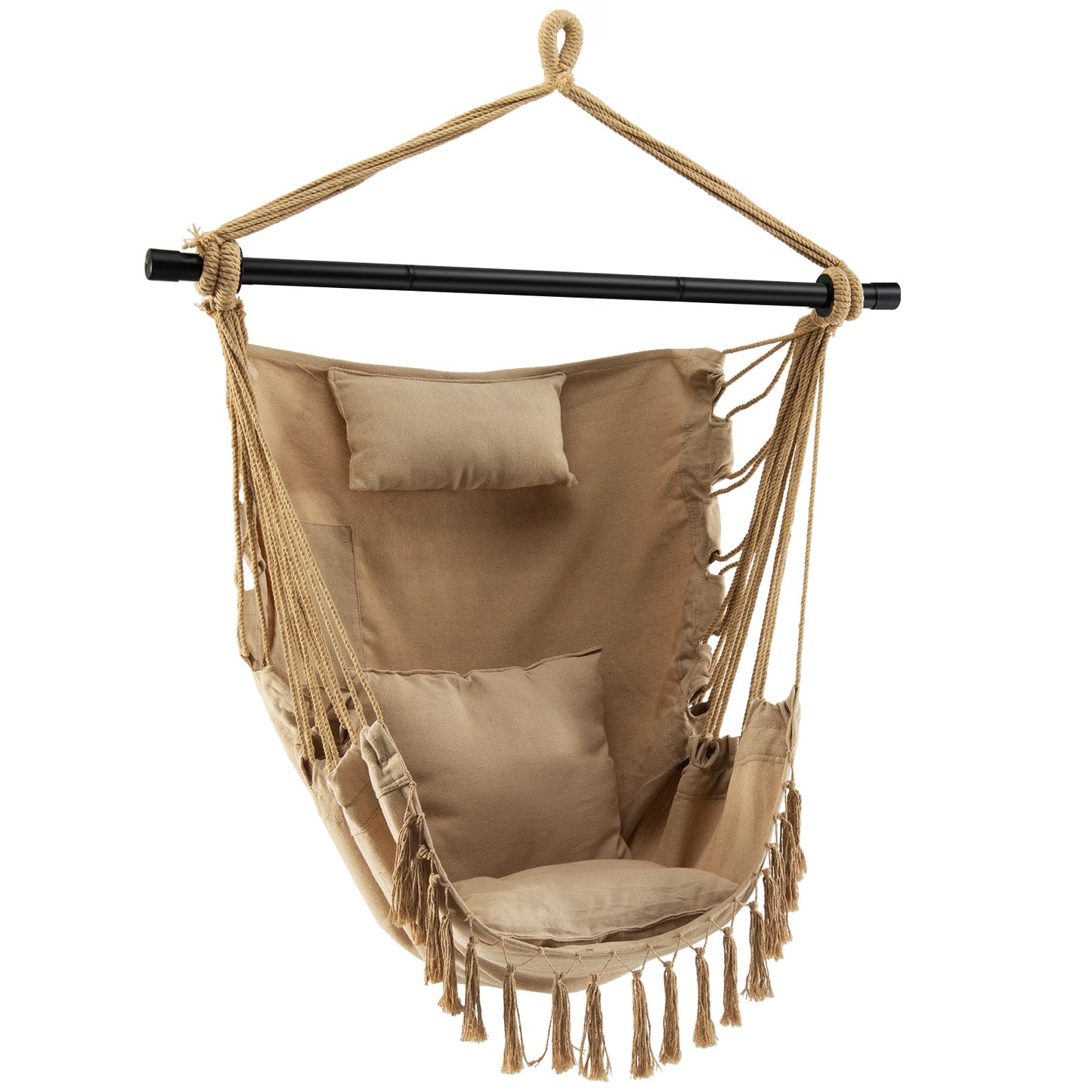 Hanging Rope Swing Chair with Pillow and Cushions