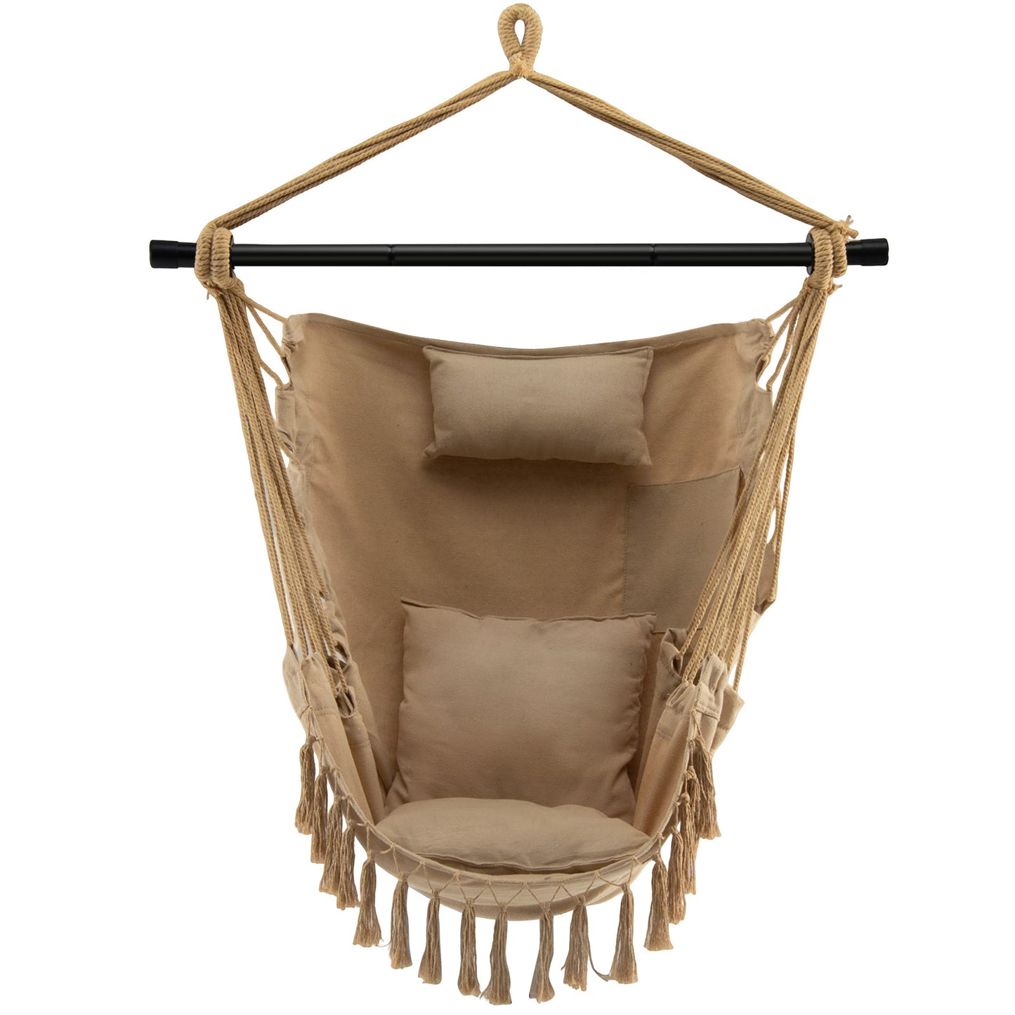 Hanging Rope Swing Chair with Pillow and Cushions