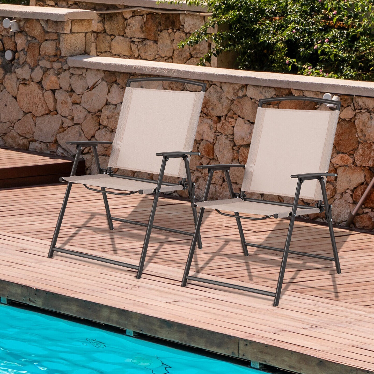 Patio Dining Chairs Set of 2 with Armrests - Foldable Steel