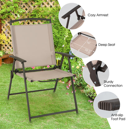 Patio Dining Chairs Set of 2 with Armrests - Foldable Steel