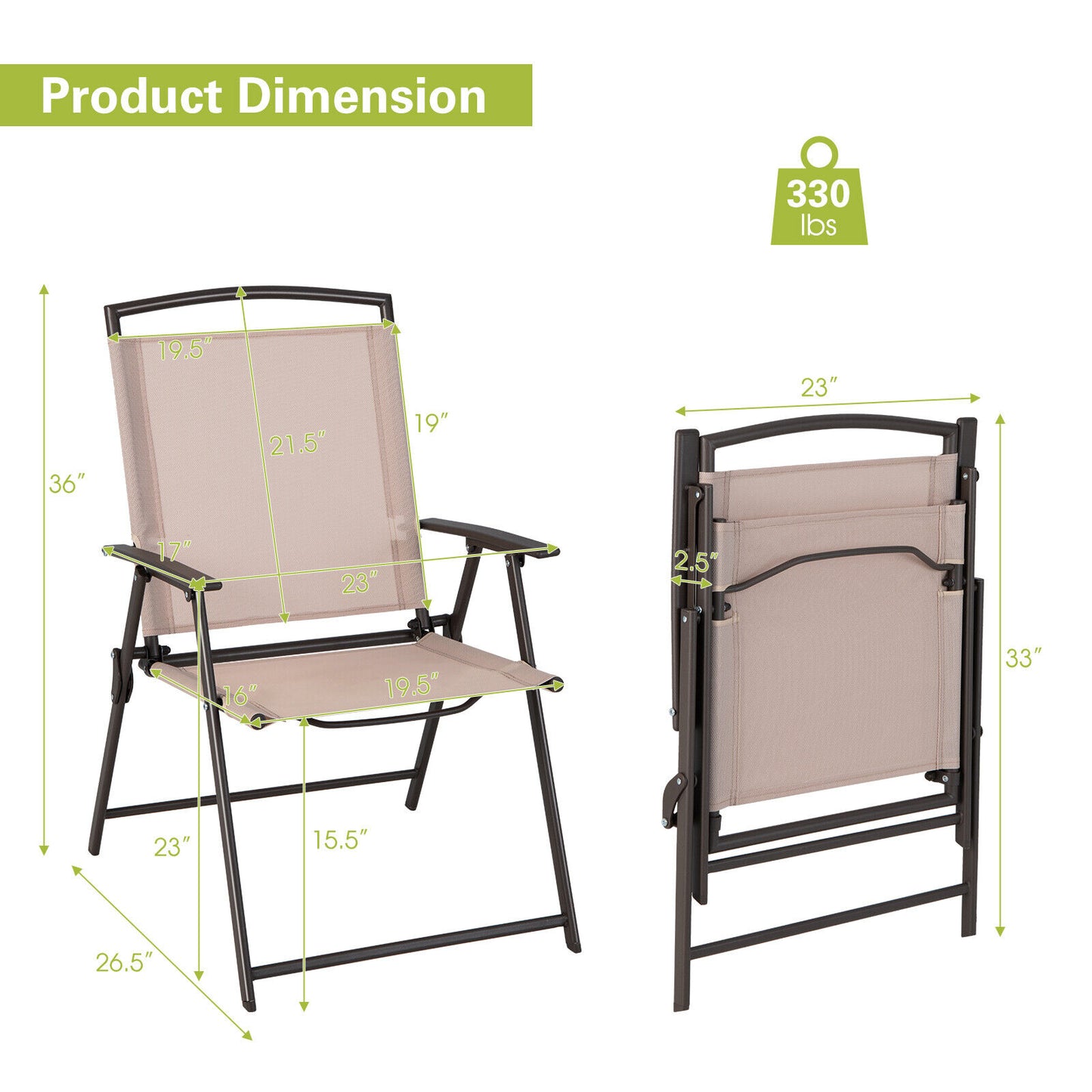 Patio Dining Chairs Set of 2 with Armrests - Foldable Steel